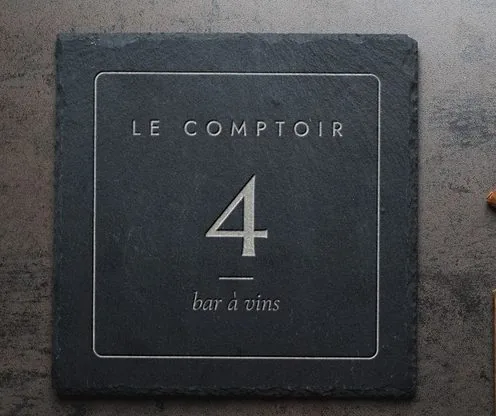 Dessous de verre en ardoise gravé LE COMPTOIR, 4, bar à vins